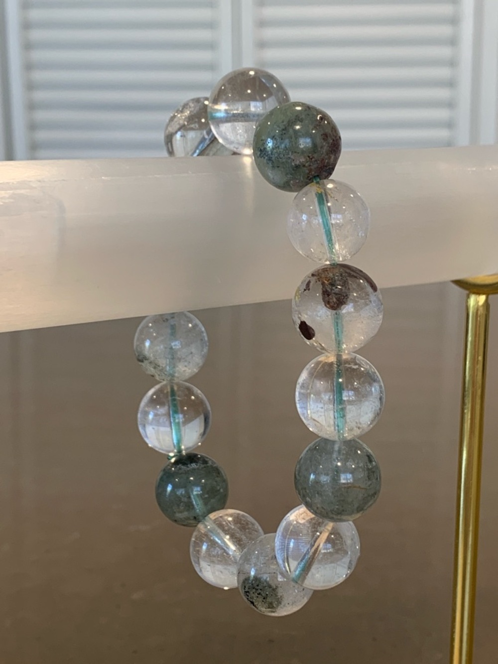 12mm Natural Garden Quartz Stretch Bead Bracelet